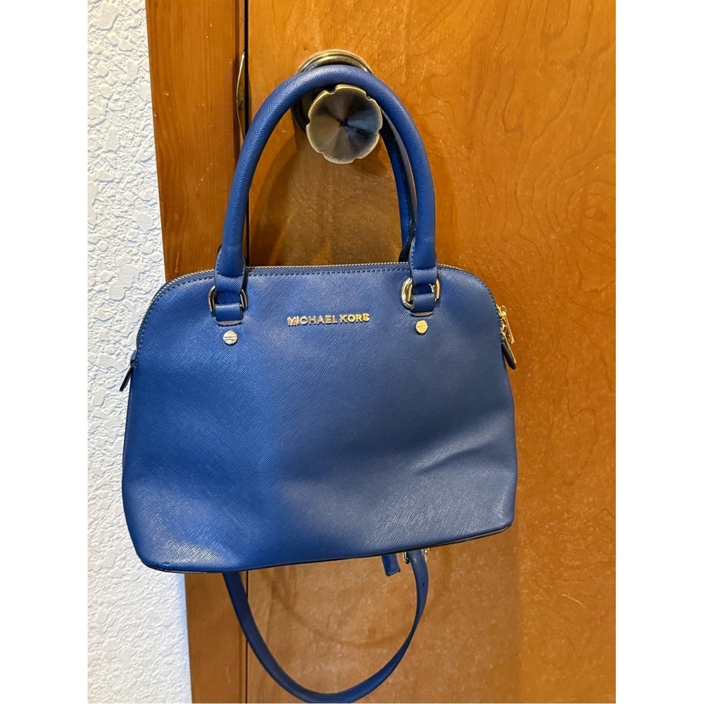 Michael Kors Blue Saffiano Leather Dome Satchel Crossbody Bag⁠